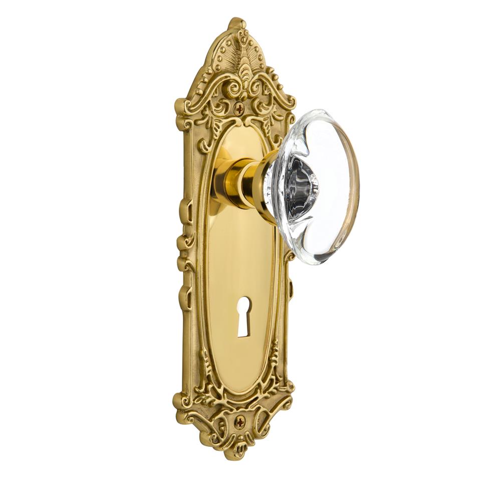 Nostalgic Warehouse VICOCC Single Dummy Knob Victorian Plate with Oval Clear Crystal Knob and Keyhole in Unlacquered Brass